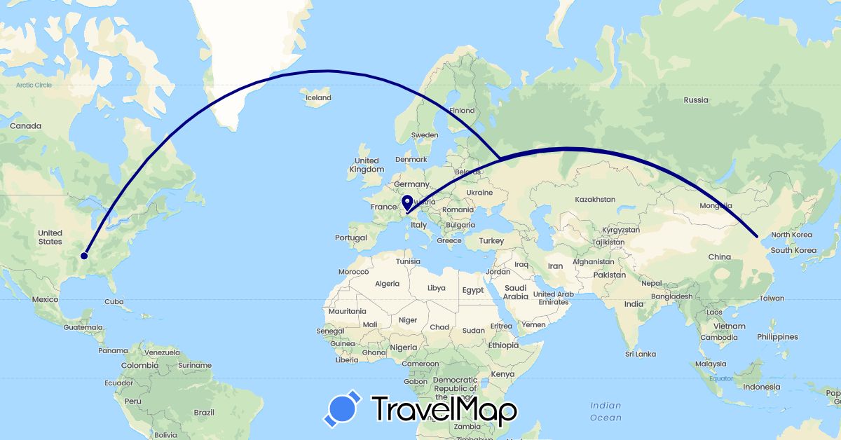 TravelMap itinerary: driving in China, Italy, Russia, United States (Asia, Europe, North America)